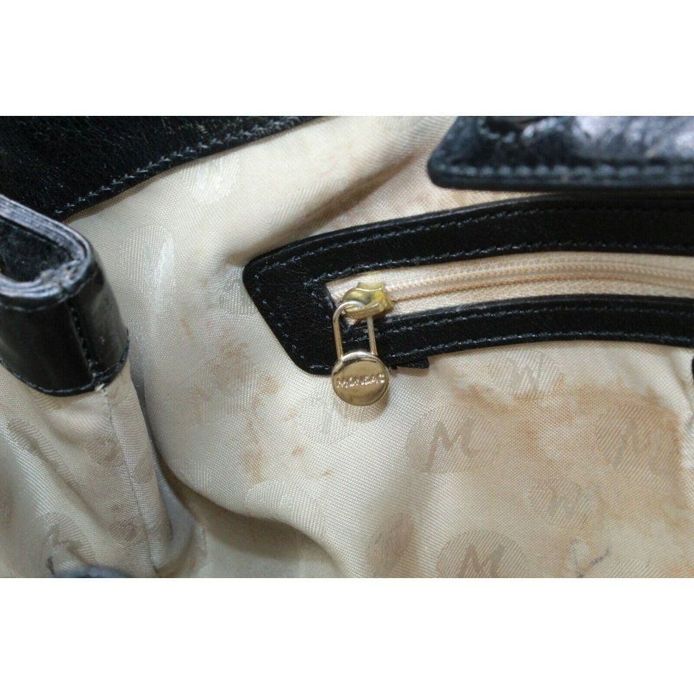 Monsac Black Leather Double Handle Studded Shoulder Purse Tote Bag - Picture 6 of 8